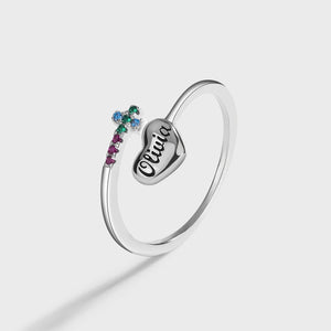 Irregular Emerald Cross Love Letter Sterling Silver Couple Ring