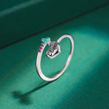 Irregular Emerald Cross Love Letter Sterling Silver Couple Ring