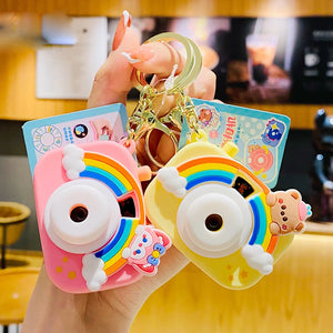 Rainbow Projection Camera Toy Keychain Flashlight Pendant for Women