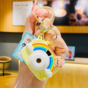 Rainbow Projection Camera Toy Keychain Flashlight Pendant for Women