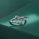 Rainbow Sapphire Ruby Snake Head Shape Full Diamond Couple Ring
