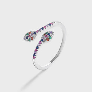 Rainbow Sapphire Ruby Snake Head Shape Full Diamond Couple Ring