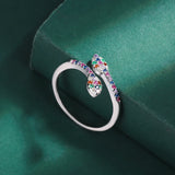 Rainbow Sapphire Ruby Snake Head Shape Full Diamond Couple Ring