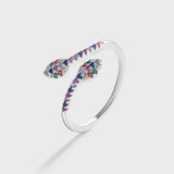 Rainbow Sapphire Ruby Snake Head Shape Full Diamond Couple Ring