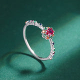 Rainbow Series Ruby Emerald Oval Diamonds Couple Ring Sterling Silver
