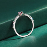 Rainbow Series Ruby Emerald Oval Diamonds Couple Ring Sterling Silver