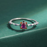 Rainbow Series Ruby Emerald Oval Diamonds Couple Ring Sterling Silver