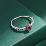 Rainbow Series Ruby Emerald Oval Diamonds Couple Ring Sterling Silver