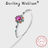 Rainbow Series Ruby Emerald Oval Diamonds Couple Ring Sterling Silver