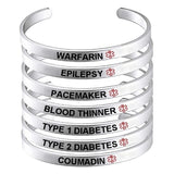Red Medical Alert Cuff Bracelet Women EPILEPSY DIABETES SOS Stainless Steel