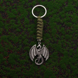 Retro Green Dragon Pendant Keychain Hand Woven Rope for Men Women Gift