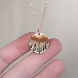 Retro Round Winter Sunset Pine Necklace