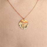 Retro Round Winter Sunset Pine Necklace