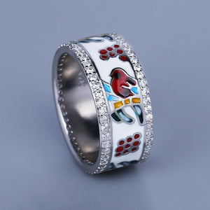 Enamel Bird Shape Ring for Women, Animal Couple Engagement Ring