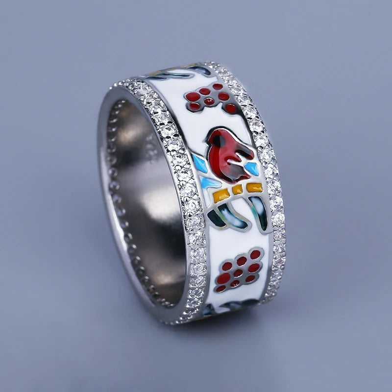Enamel Bird Shape Ring for Women, Animal Couple Engagement Ring