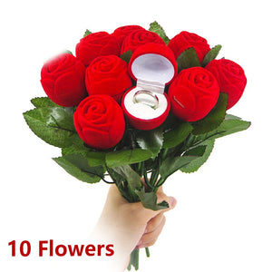 Flocking Rose Flower Ring Box Wedding Engagement Valentine Gift