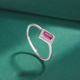 Sterling Silver Ruby Pink Diamond Couple Ring Geometric Engagement Gift Jewelry