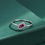 Sterling Silver Ruby Pink Diamond Couple Ring Geometric Engagement Gift Jewelry