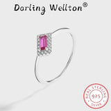 Sterling Silver Ruby Pink Diamond Couple Ring Geometric Engagement Gift Jewelry