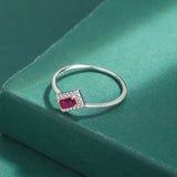 Sterling Silver Ruby Pink Diamond Couple Ring Geometric Engagement Gift Jewelry