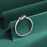 Sterling Silver Ruby Pink Diamond Couple Ring Geometric Engagement Gift Jewelry