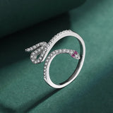 Ruby Snake Head Sterling Silver Ring with Diamonds for Women