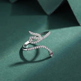 Ruby Snake Head Sterling Silver Ring with Diamonds for Women