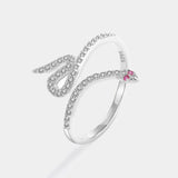 Ruby Snake Head Sterling Silver Ring with Diamonds for Women