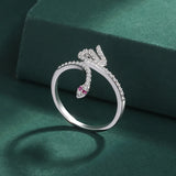 Ruby Snake Head Sterling Silver Ring with Diamonds for Women
