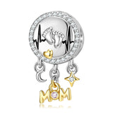 S925 Sterling Silver Heartbeat Footprint Beads Mother's Personality Necklace