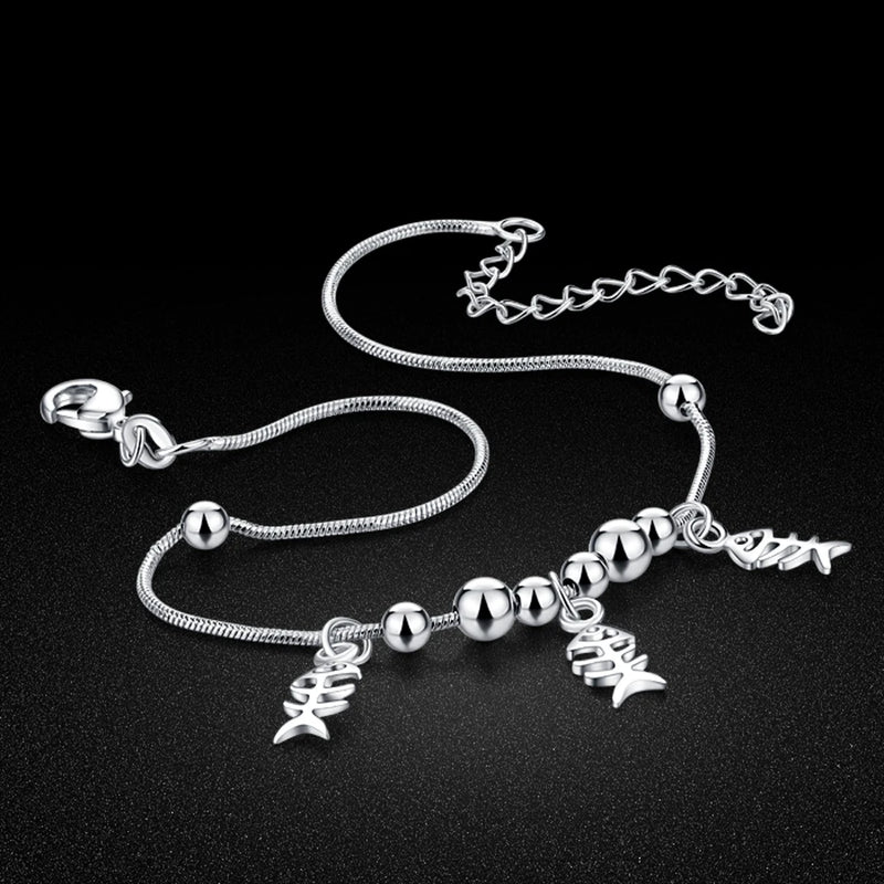 Silver Fish Bone Anklet 925 Sterling Silver Ankle Chain Women's Sandals Jewelry