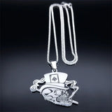 Skull Head Poker Necklace for Men Stainless Steel Pendant Necklaces
