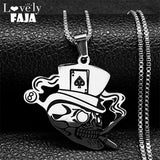 Skull Head Poker Necklace for Men Stainless Steel Pendant Necklaces