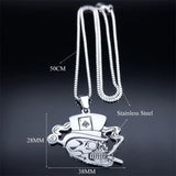 Skull Head Poker Necklace for Men Stainless Steel Pendant Necklaces