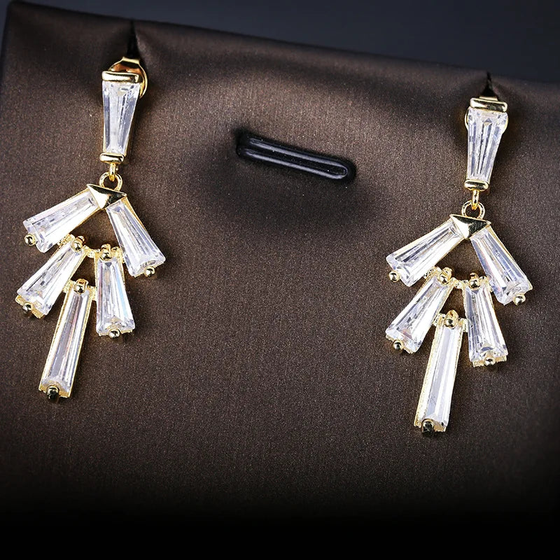 Geometric Zircon Silver-Plated Stud Earrings For Women