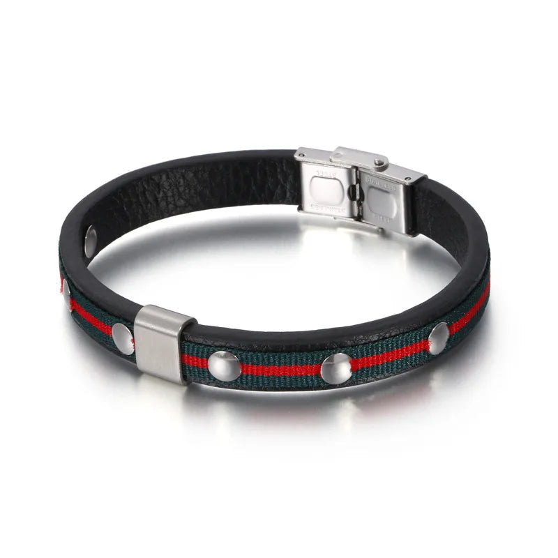 Vintage Stainless Steel Leather Bracelet for Men