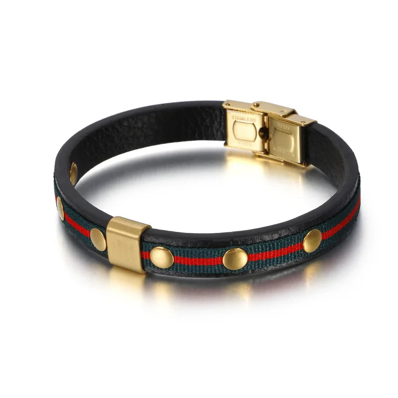 Vintage Stainless Steel Leather Bracelet for Men