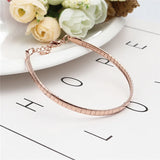 Stainless Steel Snake Chain Bracelet Rose Silver Rectangle Charms Gifts