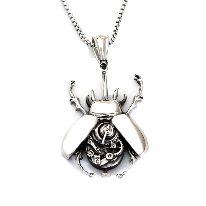 Steampunk Gear Beetle Pendant Necklace Stainless Steel