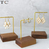 Walnut Metal Earring Rack Jewelry Display Storage T Shape