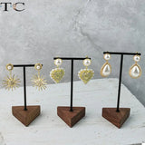 Walnut Metal Earring Rack Jewelry Display Storage T Shape