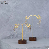 Walnut Metal Earring Rack Jewelry Display Storage T Shape
