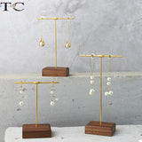Walnut Metal Earring Rack Jewelry Display Storage T Shape
