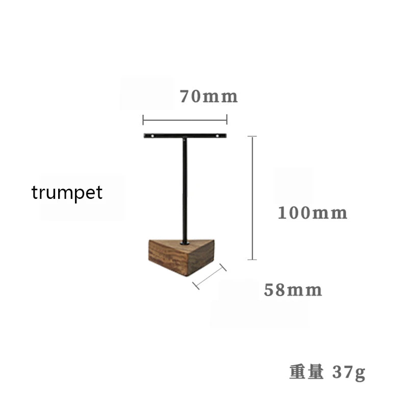 Walnut Metal Earring Rack Jewelry Display Storage T Shape