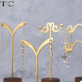 Walnut Metal Earring Rack Jewelry Display Storage T Shape
