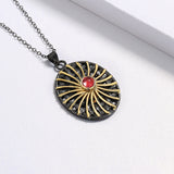 Sun Flower Pendant Red Gemstone Necklace Women Wedding Bridal Jewelry