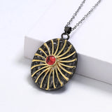 Sun Flower Pendant Red Gemstone Necklace Women Wedding Bridal Jewelry