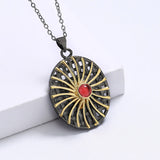 Sun Flower Pendant Red Gemstone Necklace Women Wedding Bridal Jewelry