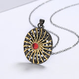 Sun Flower Pendant Red Gemstone Necklace Women Wedding Bridal Jewelry