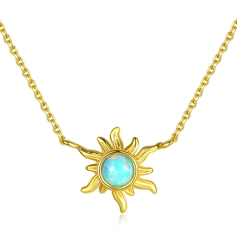 Sunflower Opal Necklace S925 Sterling Silver Clavicle Pendant